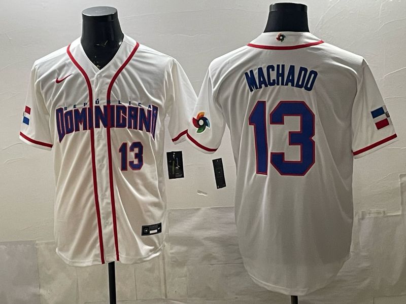 Men 2026 World Cub #13 Machado White Game Nike MLB Jersey style 004